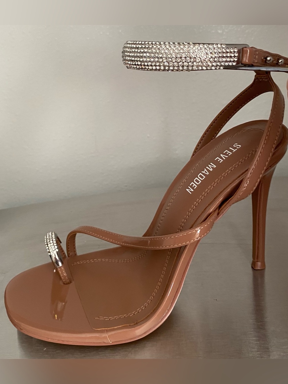 STEVE MADDEN PATENT CRYSTAL ANKLE BRACELET STILETTOS